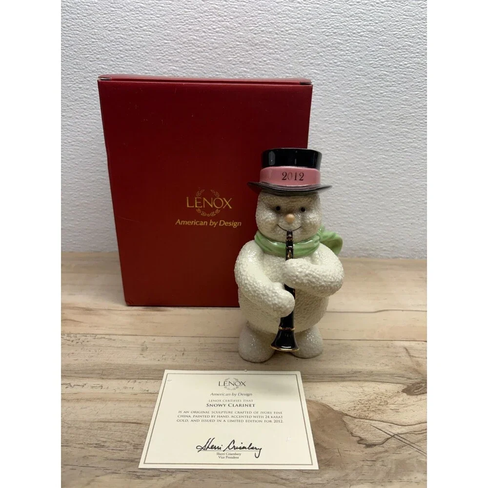2012 Lenox Snowy Clarinet Snowman Porcelain Figurine With 24K Gold Accents